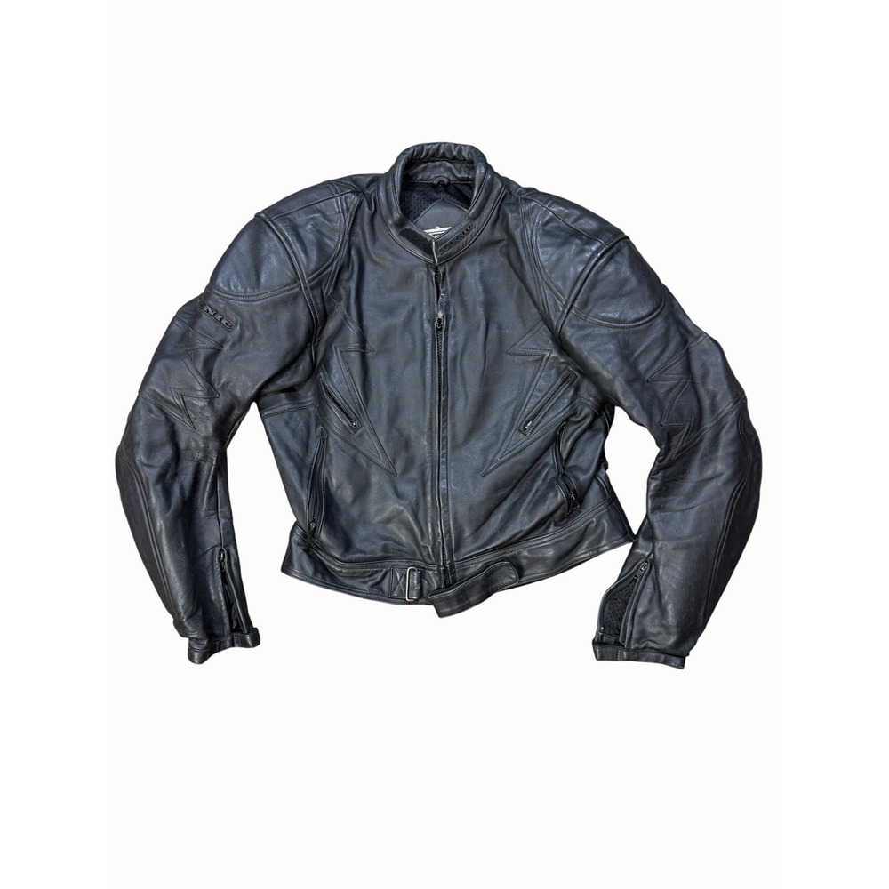 Teknic Leather Motorcycle Jacket Mens 46 Black Vintage Racing Biker Moto Korea